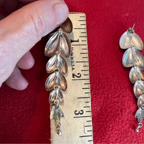Vintage long, sterling silver leaf dangling earrings with bells - Picture 8 of 9